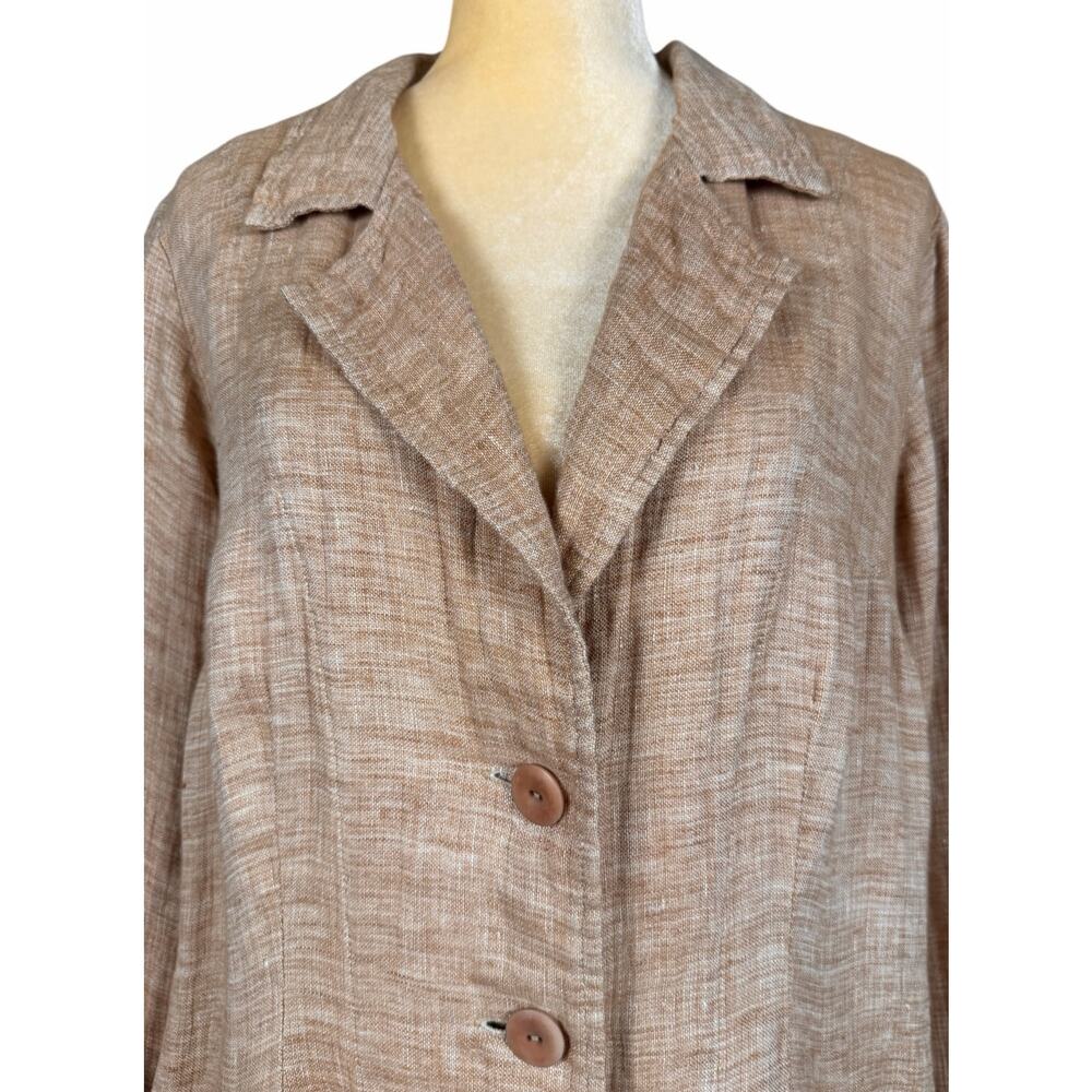Flax Linen Button Front Tunic Shirt Jacket Tan Small Lagenlook Minimalist - Picture 3 of 9